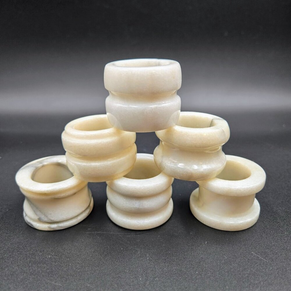 Marble Napkin Set Of 6 White Grey Holder Round Read